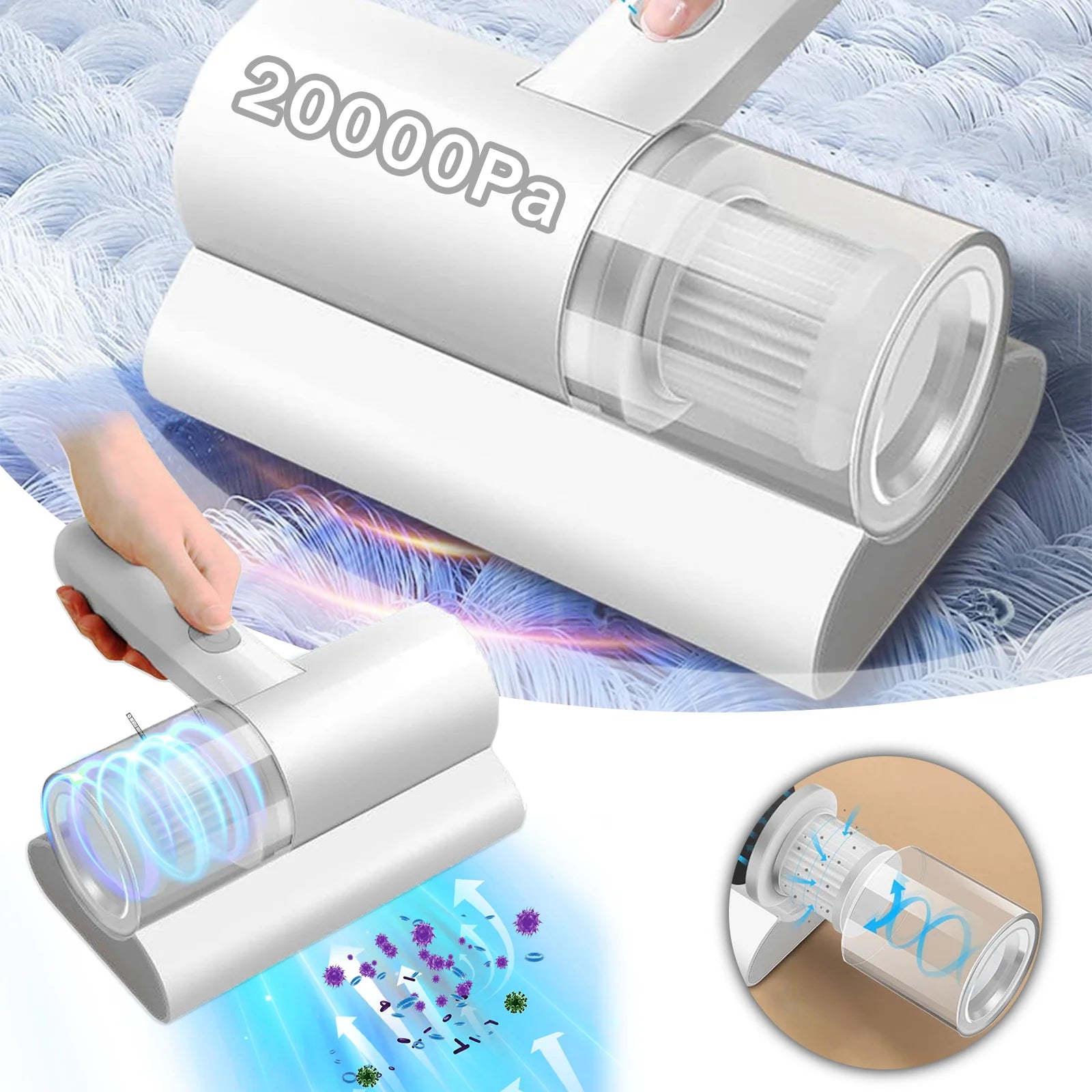  Powerful Mattress Vacuum Cleaner for Bed, Cloth Sofas, Pillows, Carpets, Handheld Cordless