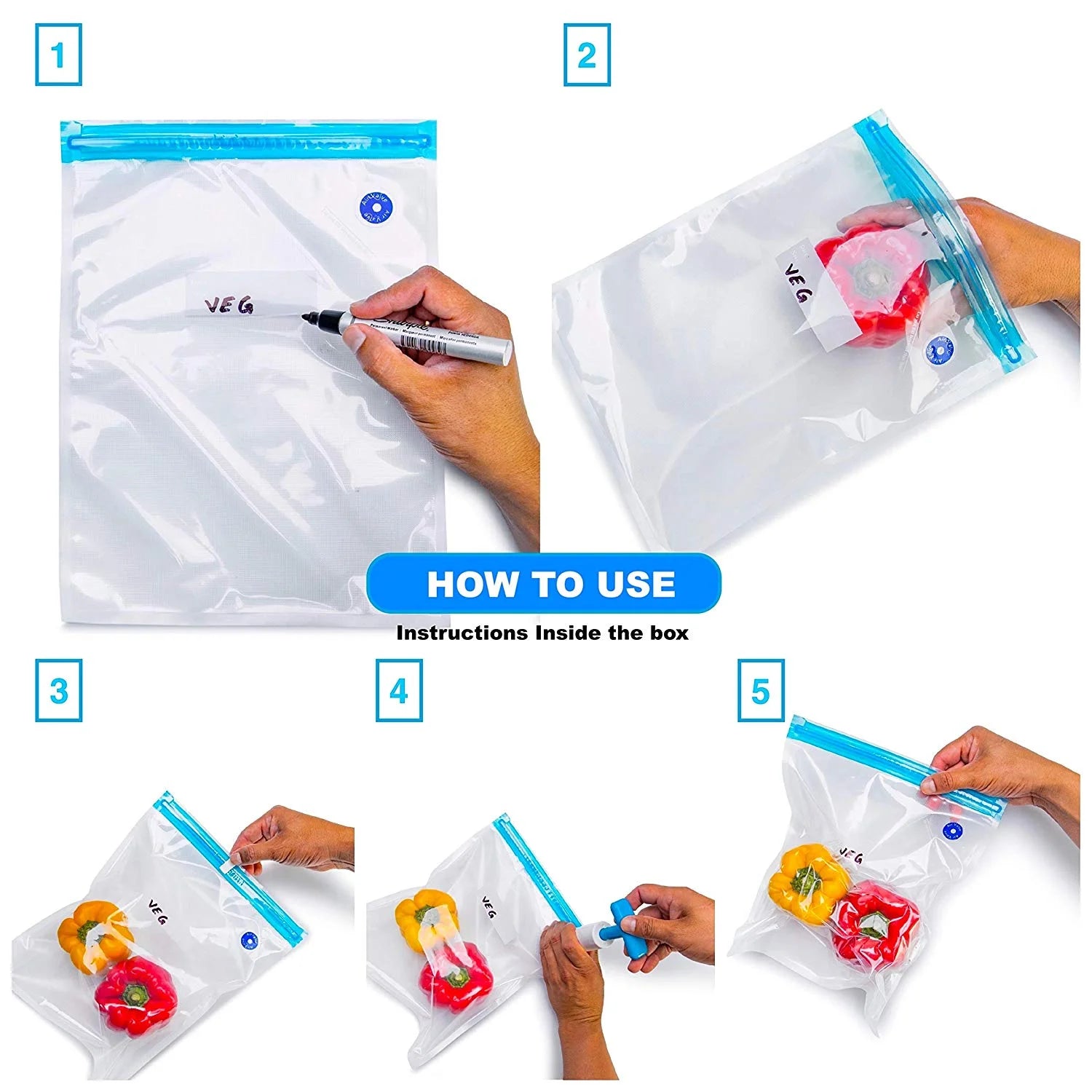 Reusable Sous Vide Bags 15 Pcs Vacuum Sealer Zip Lock Bags ,Food Storage Cooking BPA Free